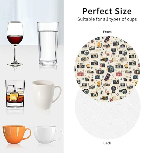 Miniatura 7 de Retro Camera Print Coasters Set of 4, Drink Coasters for Tabletop Protection Suitable for Kinds of Cups, Funny Cup Coaster for Coffee Table Living