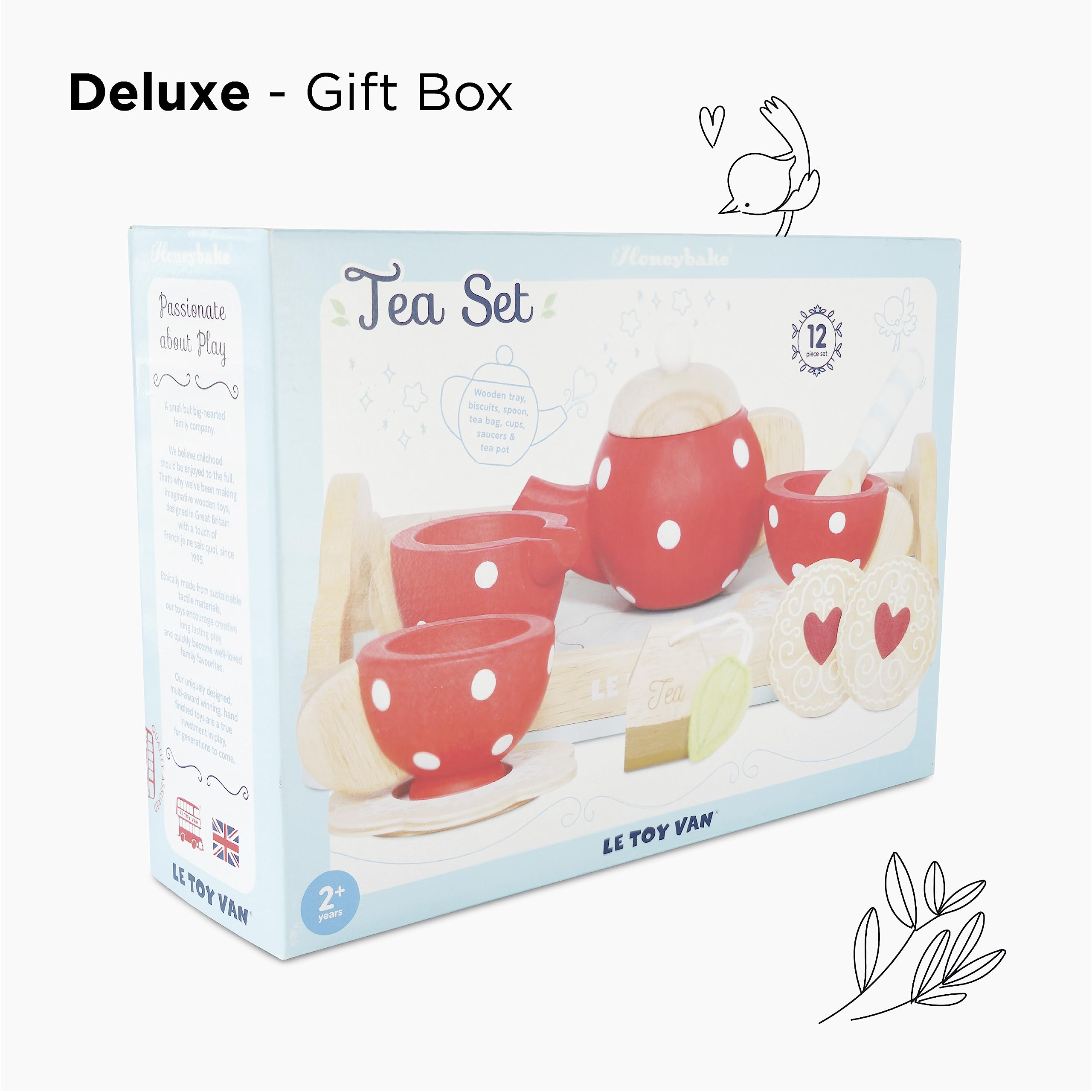 Le Toy Van – Honeybake Tee-Set Rollenspiel aus Holz für Kinder, mit Teekanne, Tablett, Tassen und Untersetzern | Nachmittagstee Rollenspiel für Mädchen