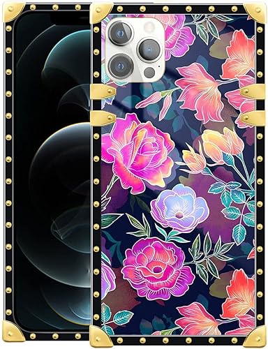 DAIZAG Funda compatible con iPhone 13, hermosas flores 13 para niñas y mujeres, decoración cuadrada de esquinas de metal, TPU suave a prueba de