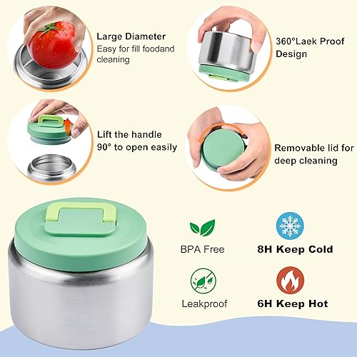 Miniatura 4 de Lonchera Bento para niños con termo, caja Bento a prueba de fugas con frasco de comida aislado de 8 oz, botella aislada, bolsa de almuerzo, libre de