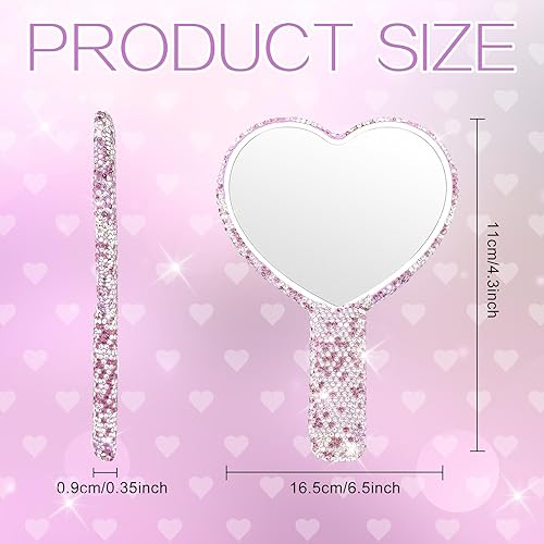 Miniatura 9 de Tatuo Espejo de mano con diamantes de imitación, con forma de corazón, con forma de labio, cosmético con purpurina, portátil, lindo, de viaje,