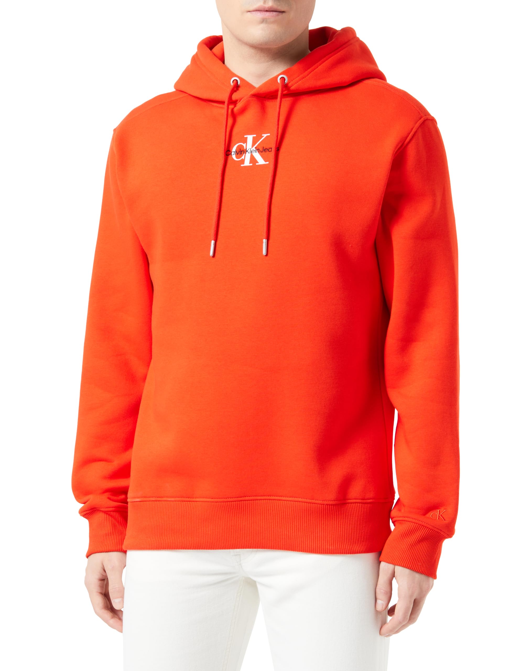 Calvin Klein Jeans Men Hoodie Monologo, Red (Fiery Red), M