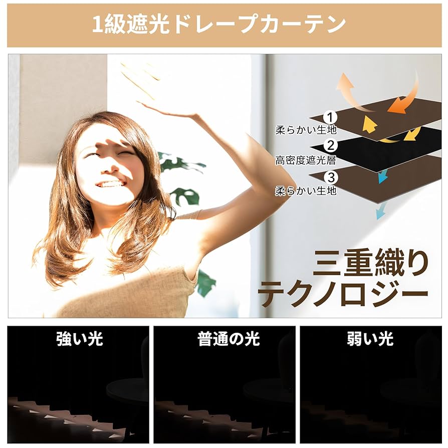 【ブラウン】Deconovo 1級遮光ドレープカーテン Amazon｜Deconovo 遮光カーテン ドレープカーテン 無地 幅180cm