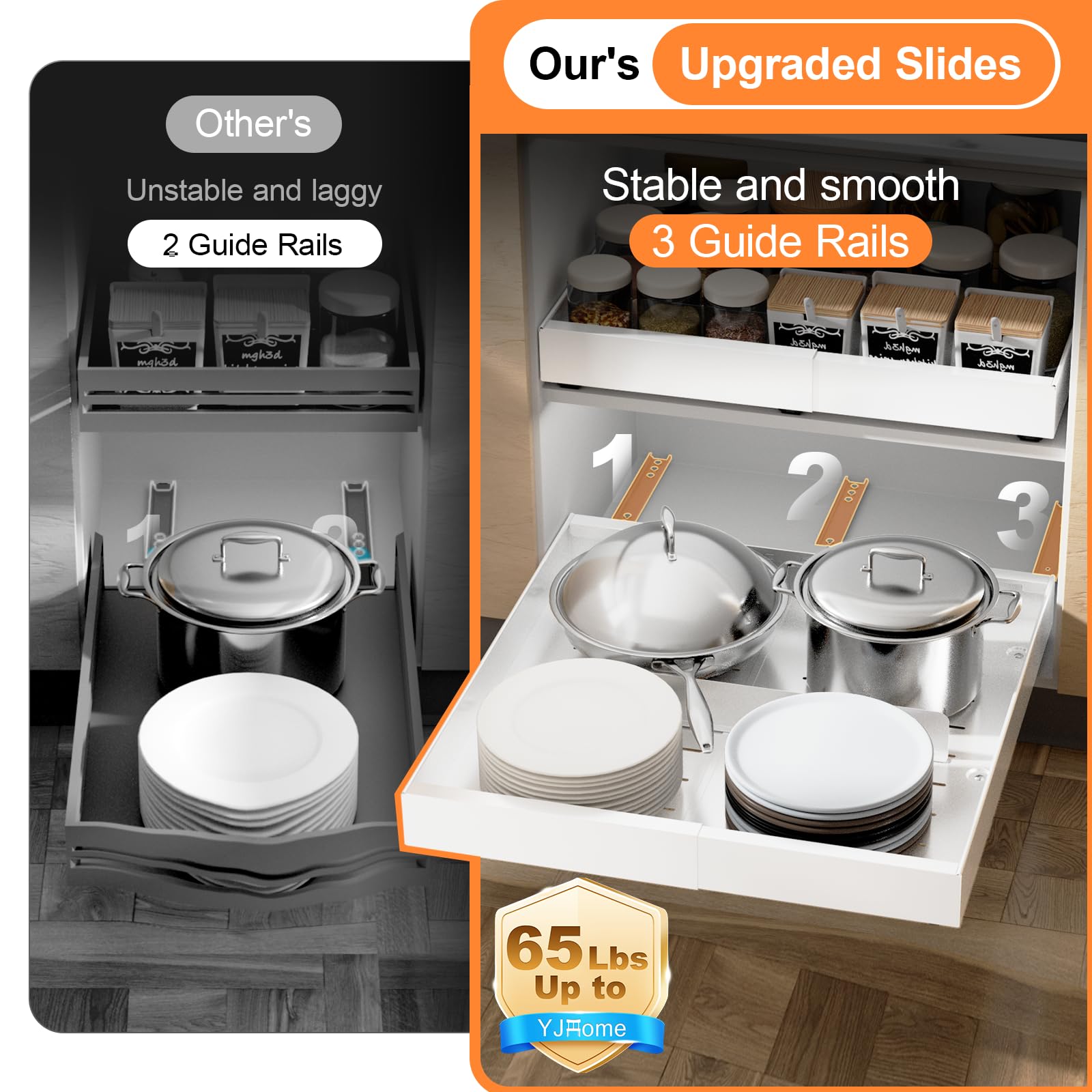 YJHome Cassetto da cucina espandibile con divisorio, profondità 42 cm e 32 – 52 cm di larghezza, organizer da cucina, organizzatore pantry, bianco, 2 pezzi