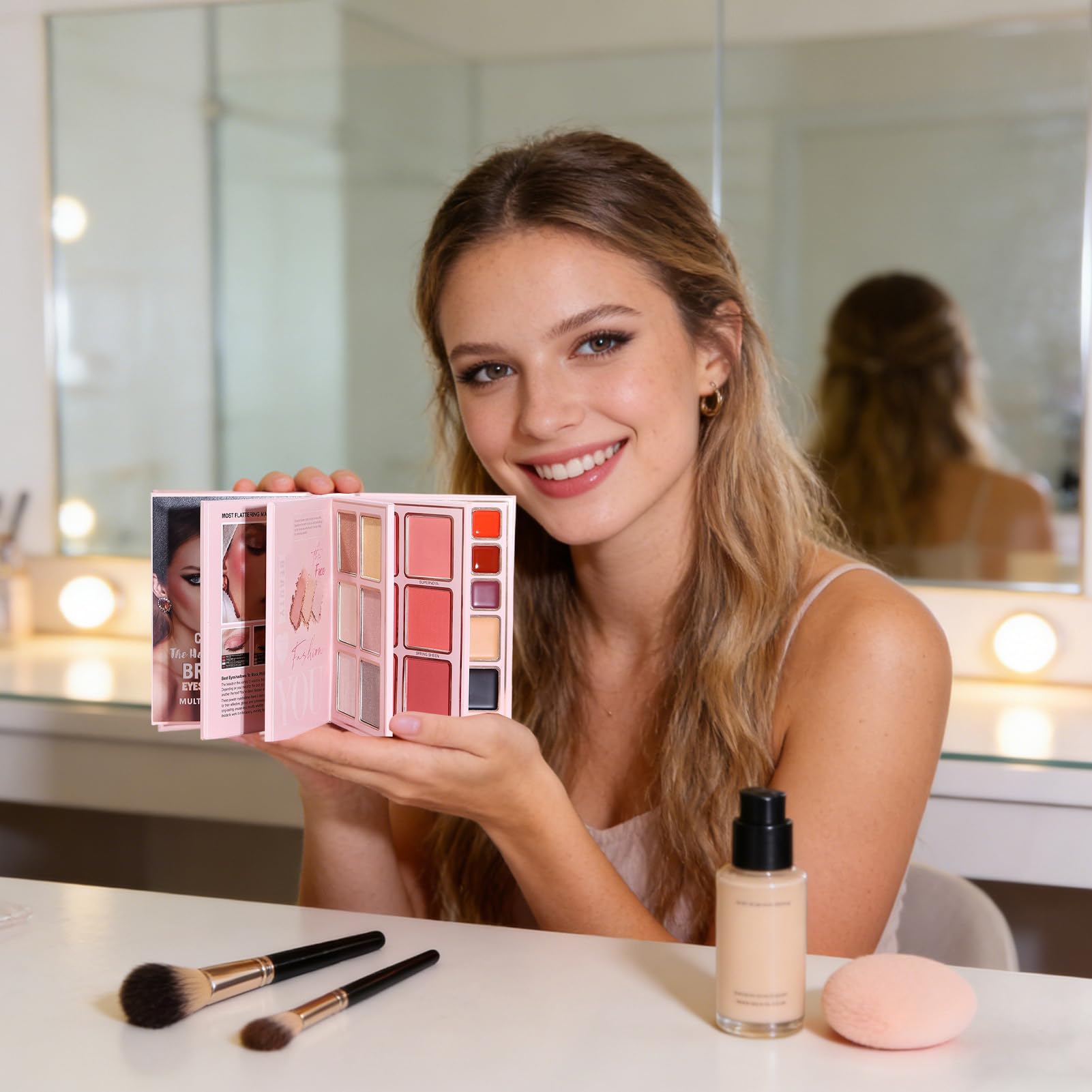 Palette Trucco a Libro Trucco Viso | Blush Naturale Per Donne Studentesse Viaggiatrici Professioniste Sposate Trucco Quotidiano Feste Matrimonio Viaggio