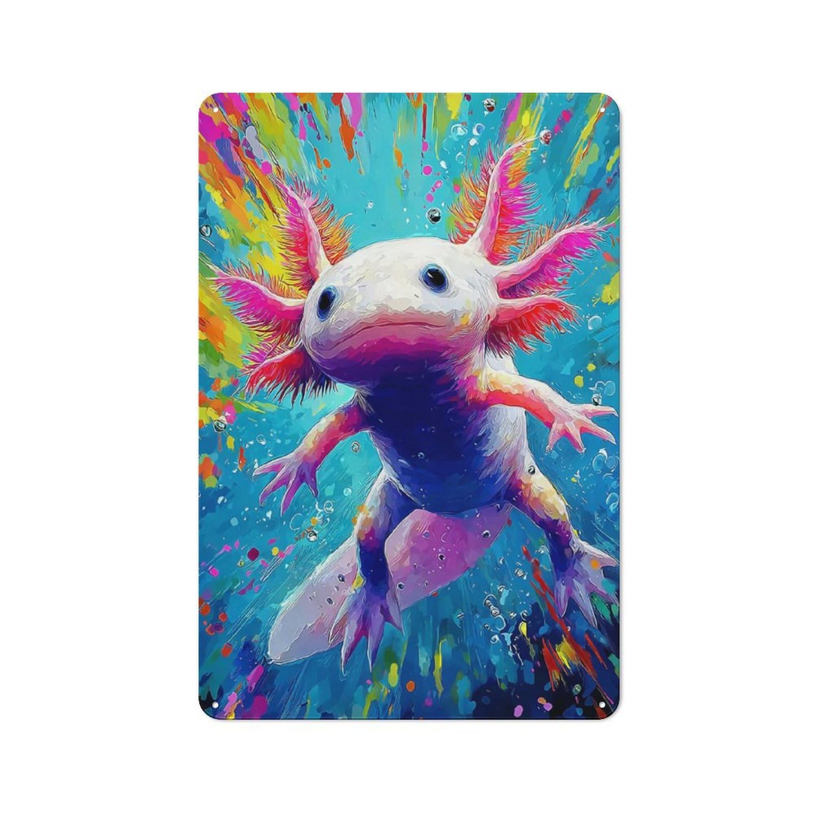 Junmoney Colorful Axolotl Painting-3 Decorative Tin Sign With Design 30X20cm, Farmhouse Cottage Wall Art For Farmhouse Kitchen, Pantry Or Dining Area
