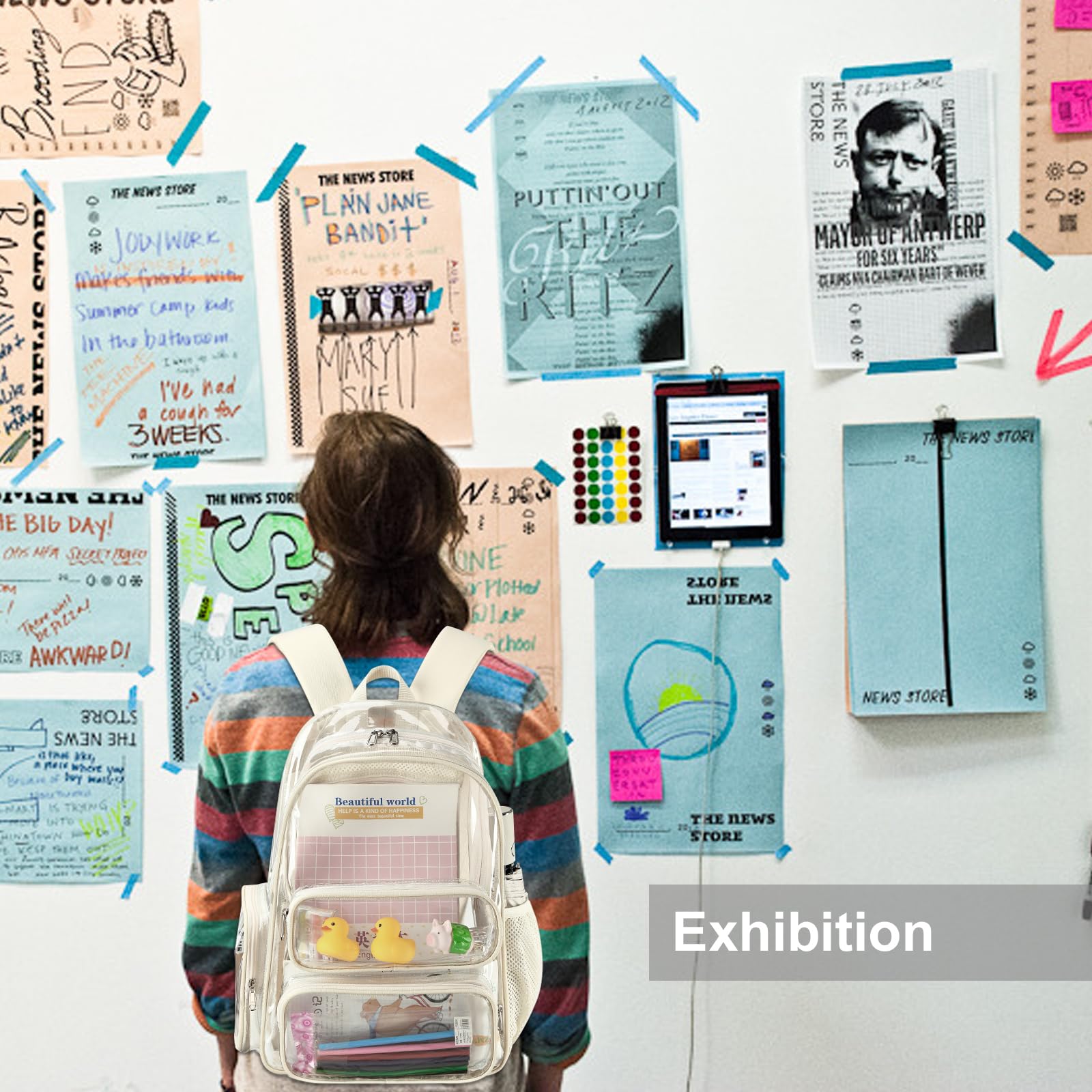 CAMTOP Clear Backpack Heavy Duty PVC Transparent Bag See Through BookBag for Student School Work Festival Sport Travel(17 Inch,Beige)