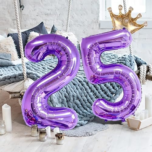 Miniatura 7 de Globo morado del número 10 de 32 pulgadas, globos de aluminio jumbo con corona desmontable para decoración de fiesta de cumpleaños 38, 10