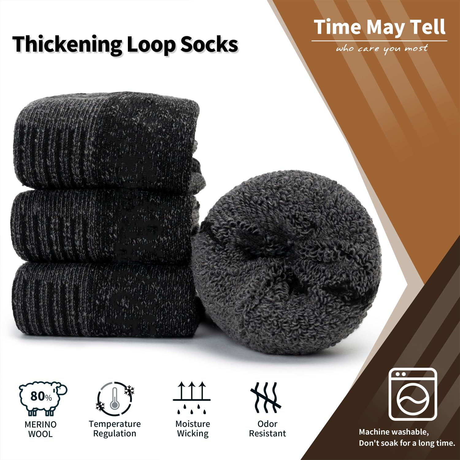 Time May Tell Calcetines de lana de merino para hombre (2/4 pares, 6-13 tamaños)