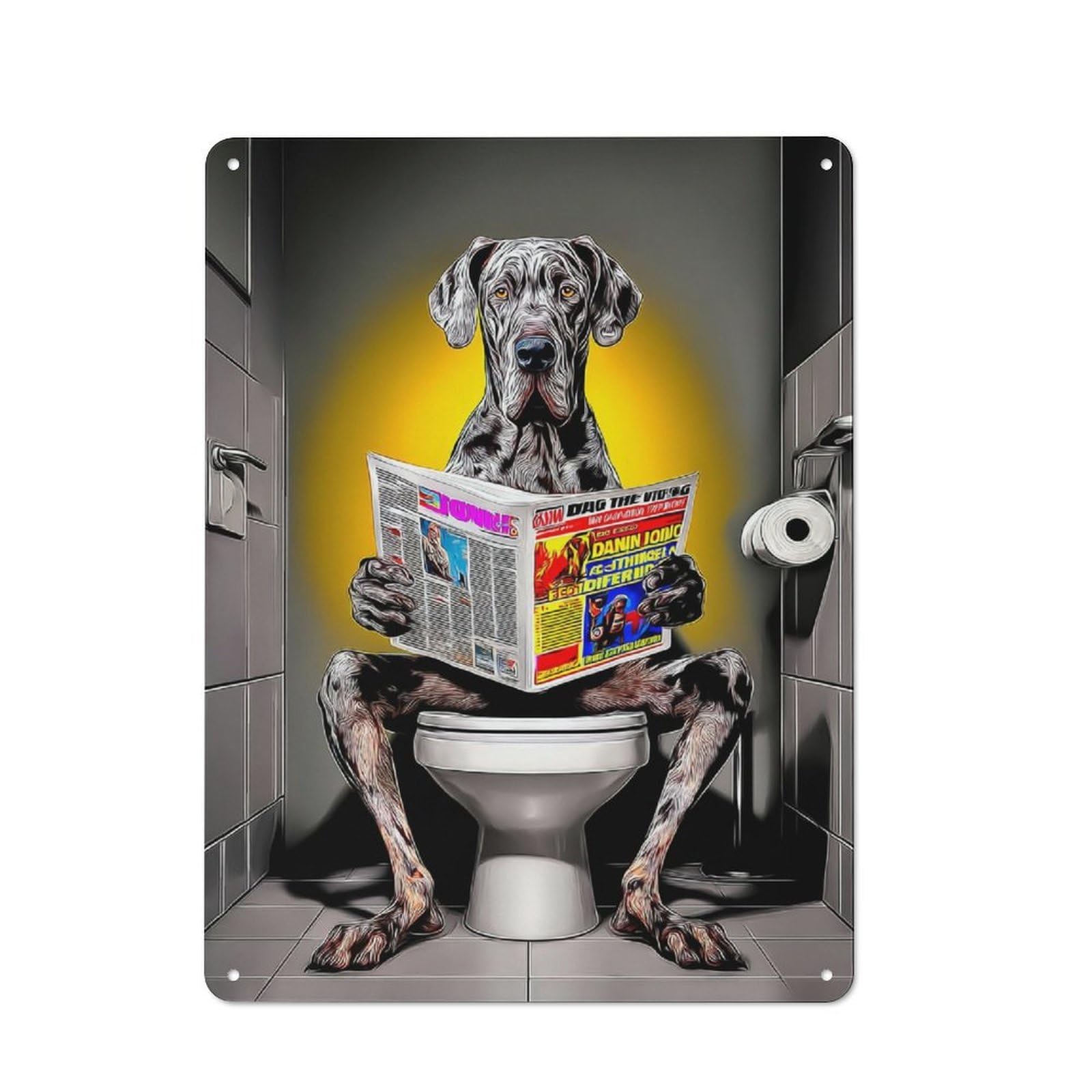 Dog Reading Newspaper on Toilet-18 Metal Sign 40x30cm, Vintage Bar Wall Plaque for Diner, Restaurant, Shed Or Kitchen