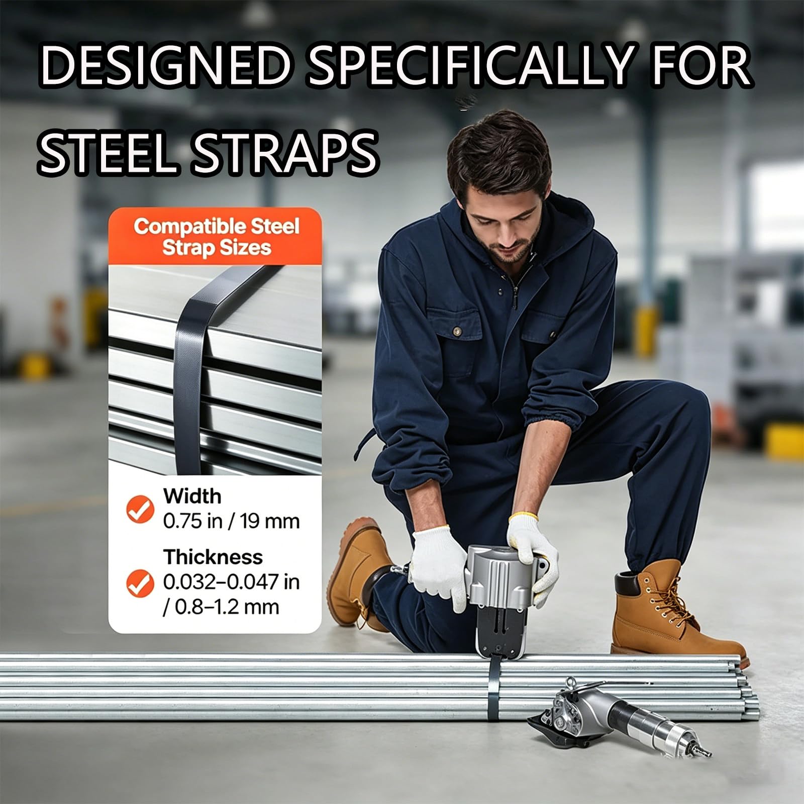 Metallumreifungswerkzeug, robuster Spanner und Schneider-Versiegeler, 8500N hohe Zugkraft, tragbare Industrieverpackung für 32 mm Metallband, langlebig und effizient
