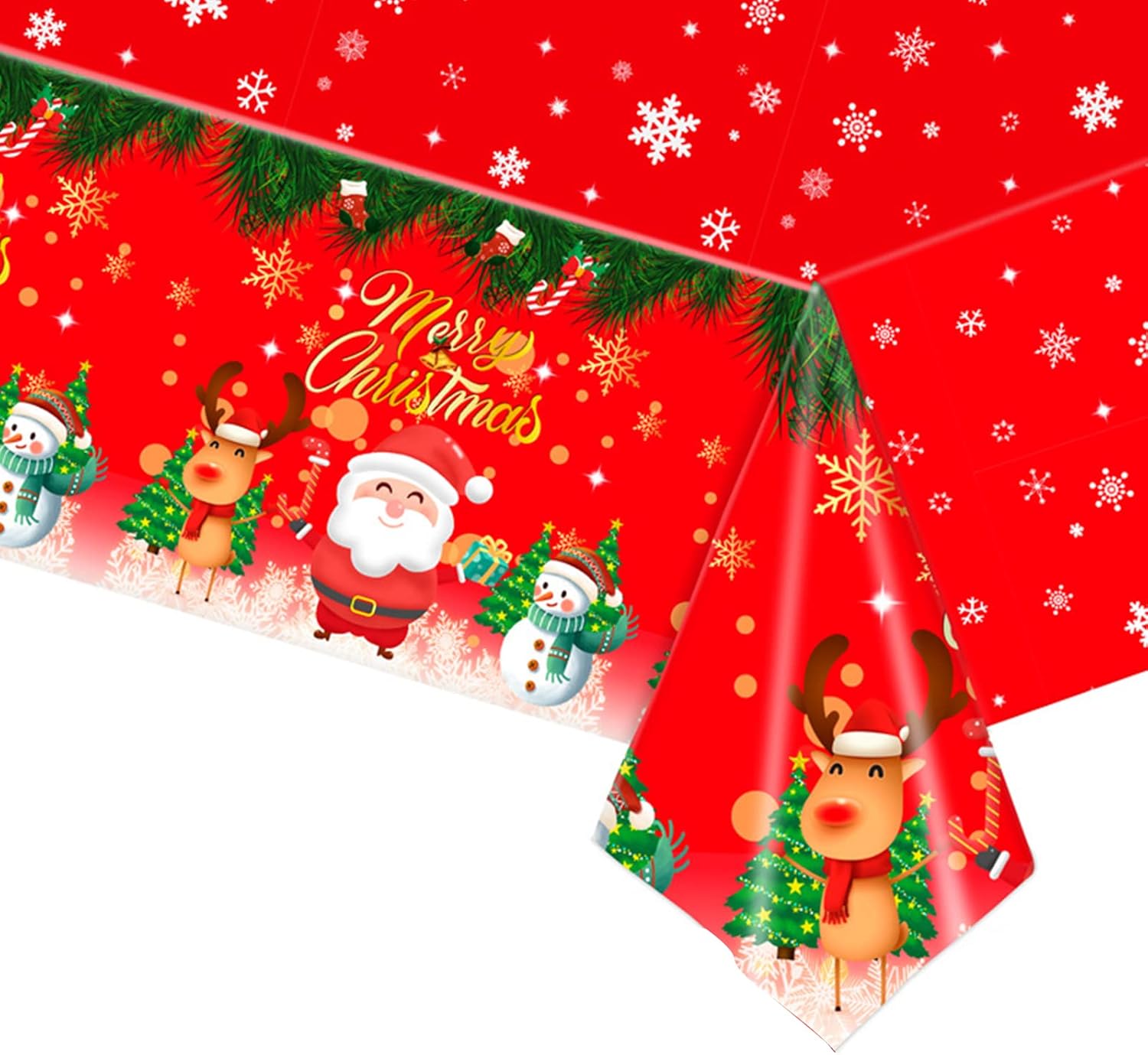 Christmas Table Cloth 54" x108" Red Snowflake Santa Decorated Merry
