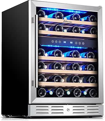 Kalamera 24 inch Wine Cooler, 37 Bottle - Dual Zone Built-in or Freestanding Refrigerator with Stainless Steel Reversible Glass Door