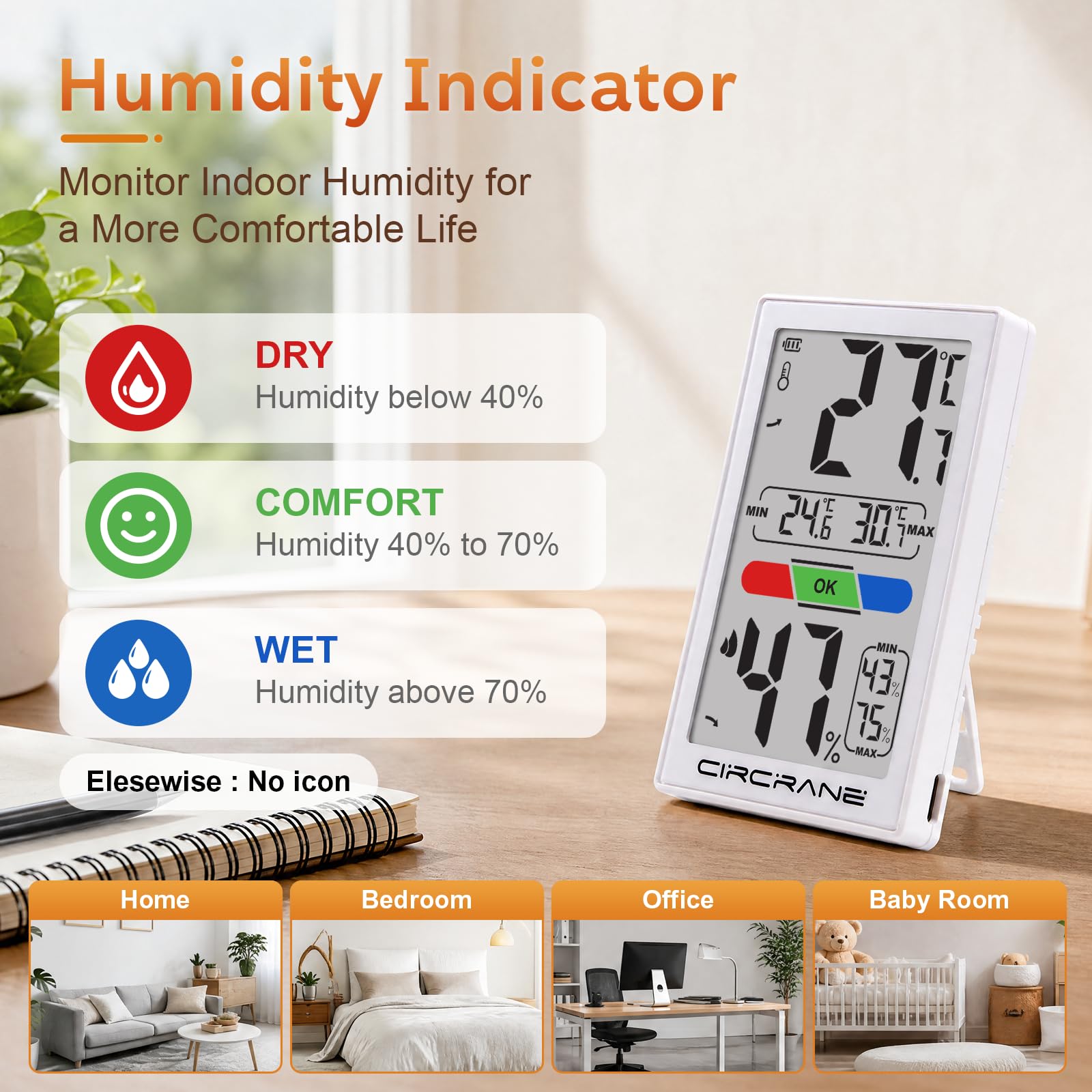 Circrane Digital Humidity Meter&Thermometer with Shock-Activated Backlight — Amazon image 6