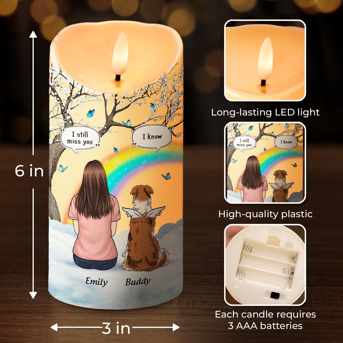 DOPTIKA Some Angels Choose Fur Instead of Wings Custom Photo LED Candle Flameless, Memorial Gifts for Loss of Dog Sympathy Gift, Pet Loss Gifts, Pet Memorial Gift (1 Dog)