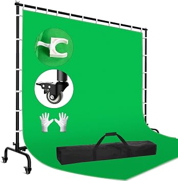 9x9ft Large Green Screen Backdrop with Stand, Chromakey Green Screen Backdrop Movable Background Stand with Casters 7x10ft for Photography, Streaming and Video Recording