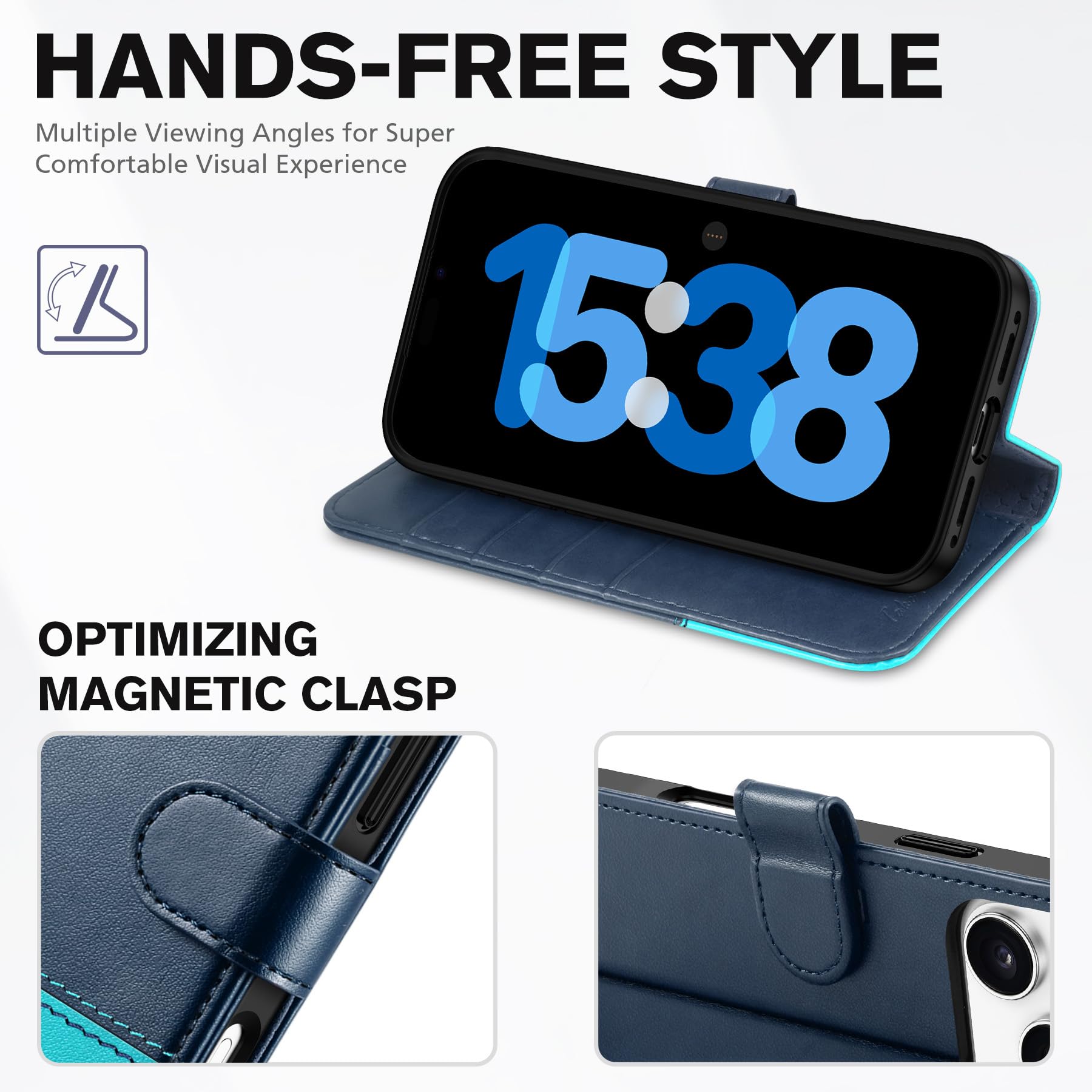 TUCCH Cover per iPhone 17 Pro Max 6,9-pollici 5G 2025 [Blocco RFID] Portafoglio | Custodia Pelle Sintetica Antiurto TPU, Pieghevole Slot Schede Elevata Protezione Chiusura Magnetica, Blu & Blu Lago