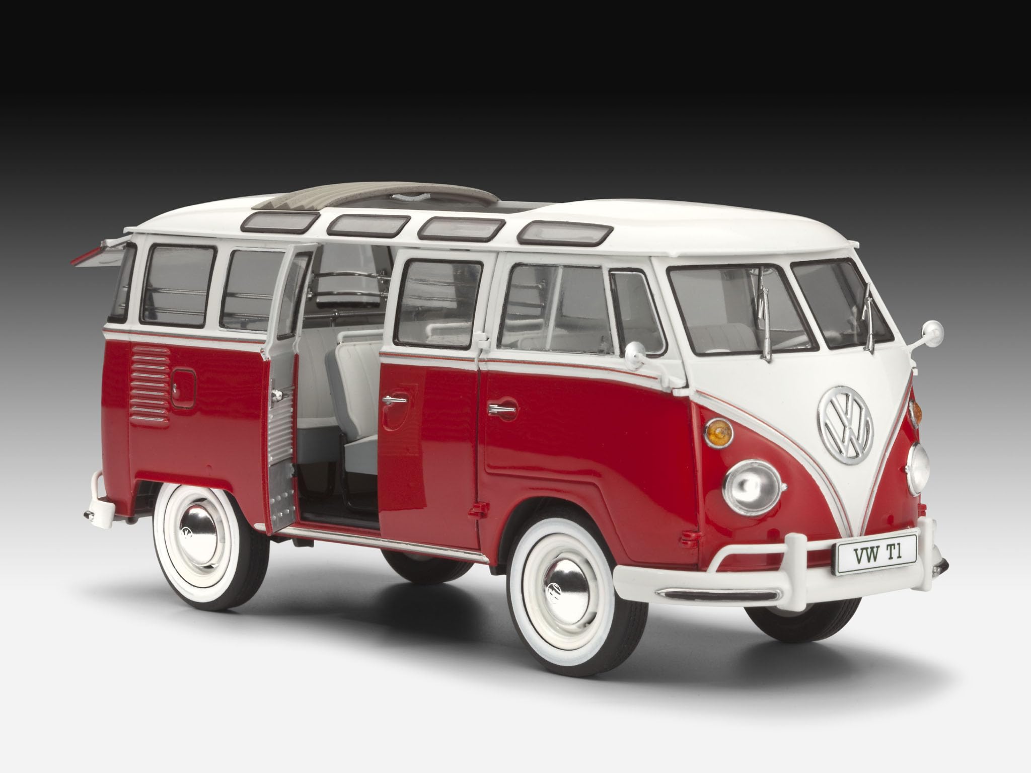 Revell Zestaw modeli 67399 Volkswagen T1 "SAMBA BUS" w skali 1:24, niezabudowany/niepomalowany zestaw modeli z tworzywa sztucznego z profesjonalnym klejem Contacta, pędzlem i wybranymi farbami w