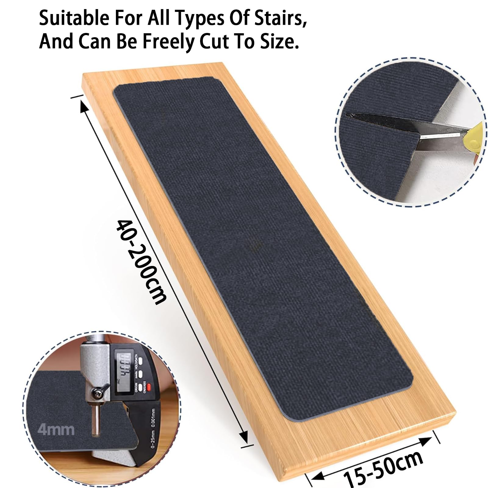 Tappeto per Gradini 30 x 84 cm Retro in TPE, Antiscivolo, Autoadesivi, Ritagliabile e Riutilizzabile, 5 X Tappetini per Scale Antiscivolo, Tappetini Antiscivoli Scales, Pergradini, C