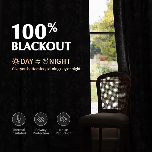 Miniatura 3 de FMFUNCTEX - Cortinas 100% blackout, 63 pulgadas de largo, estampado floral, aislamiento térmico, bolsillo para cortinero, 2 paneles, estilo granja,