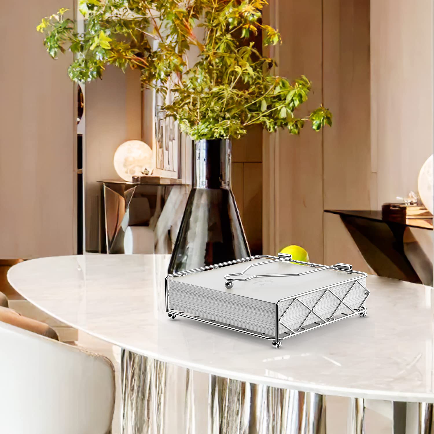 Moderno servilletero para mesa, dispensador horizontal de pañuelos para encimera de cocina, decoración de mesa de comedor o picnic, organizador de servilletas de papel de metal para