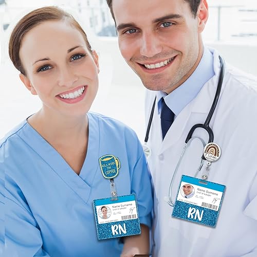 Miniatura 6 de Plifal RN Badge Buddy - Tarjetero para enfermera, accesorios de enfermería, con purpurina azul claro, horizontal, identificación con nombre