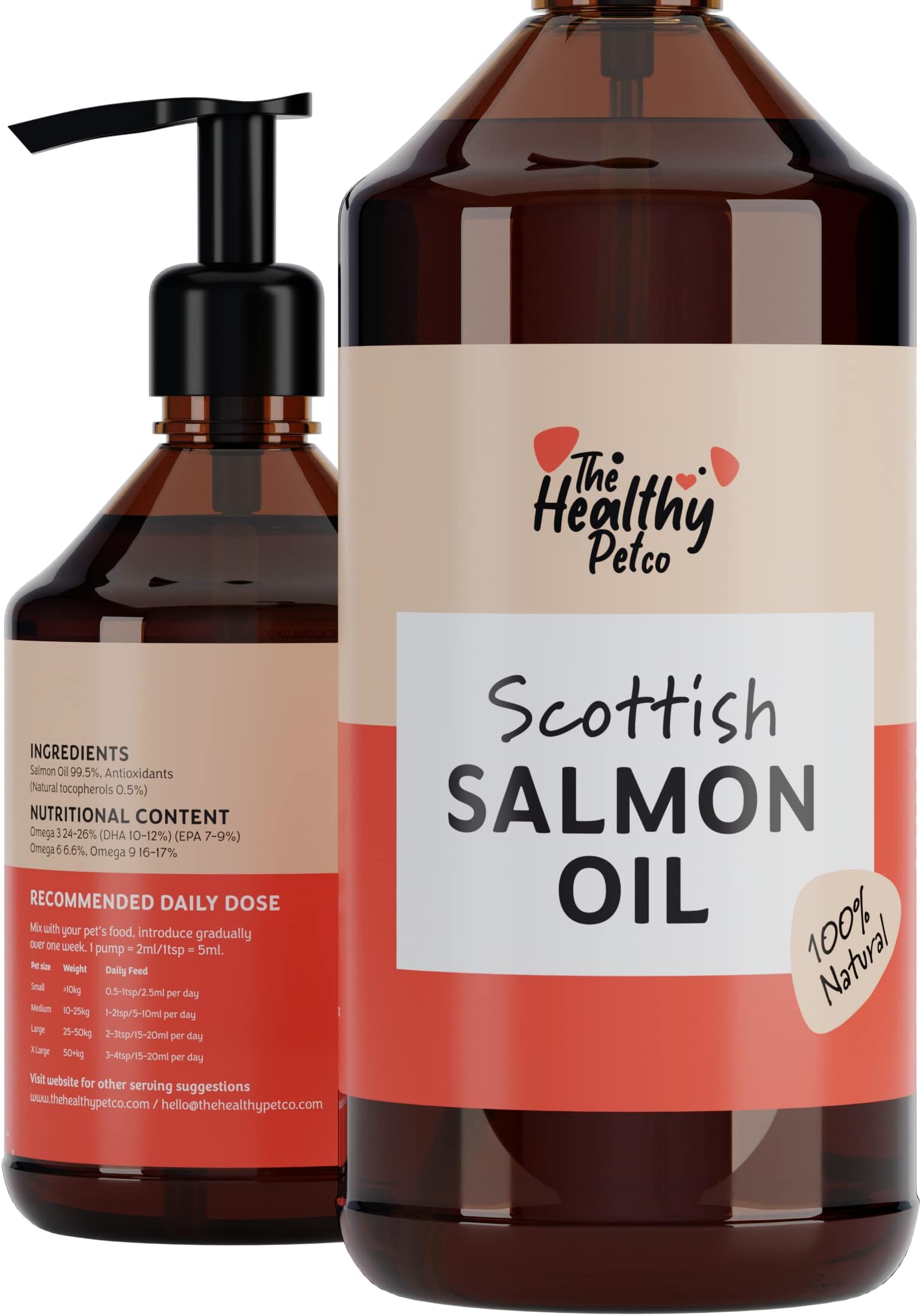 The Healthy Pet Co Scottish Salmon Oil For Dogs, Cats, Horses, Ferrets & Pets - 100% Pure Premium Food Grade - Natural Omega 3, 6 & 9 Supplement - Promotes Coat, Skin, Joint and Brain Health (1L)