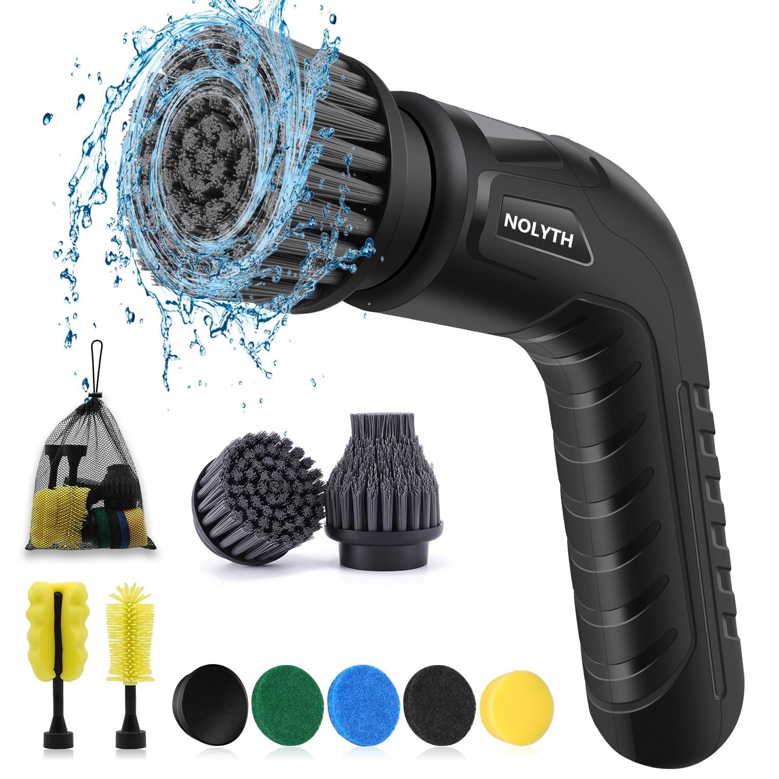 Electric Scrubber Power Spin Scrubber Cordless, Electric Spin Scrubber with 8 Brush Heads 1 Net Bag, Electric Scrubbing Brush 2 Speed, Electric Cleaning Brush for Bathroom Shower Floor Grout