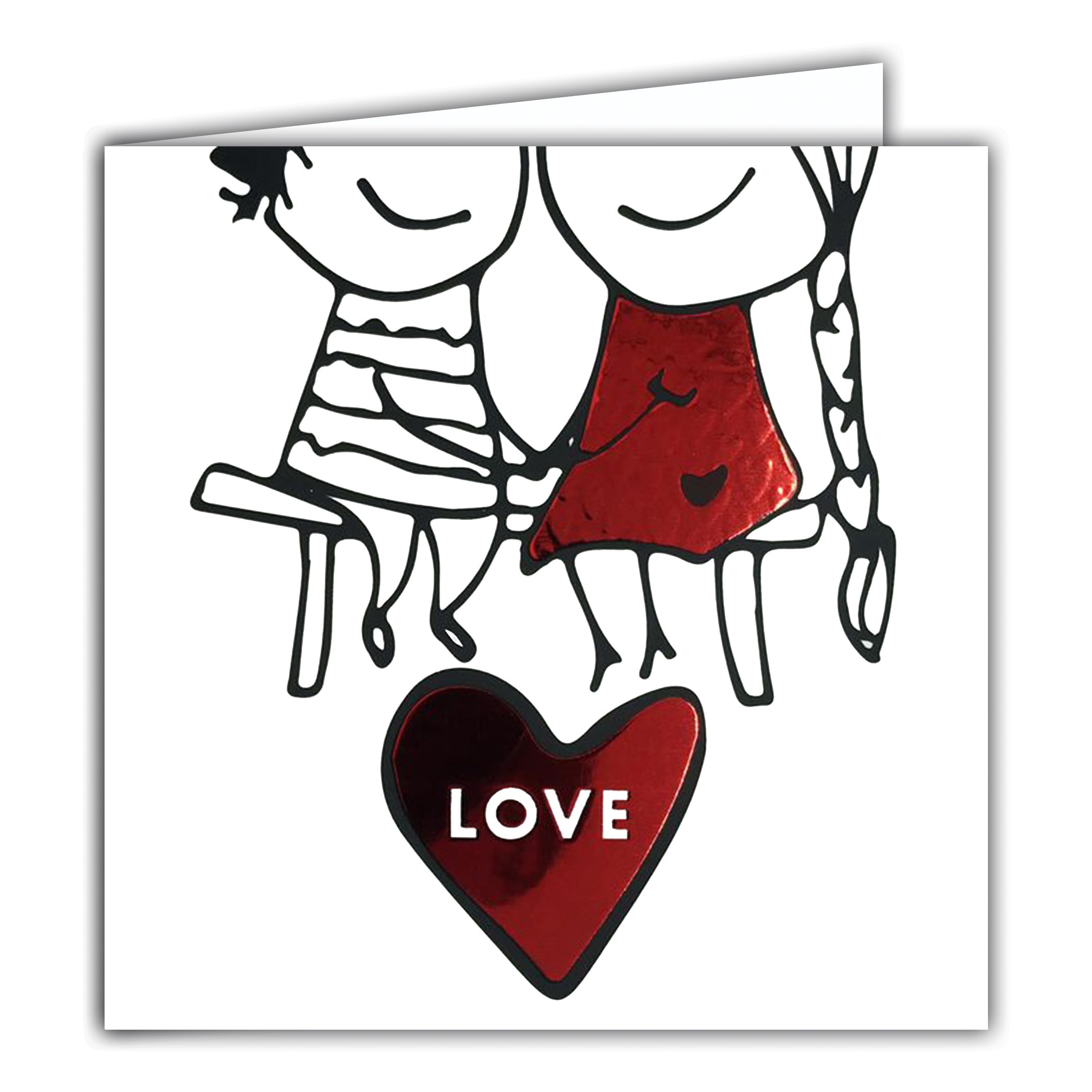 22117 Glossy Red Love Heart Card with Envelope 15 x 15 cm for Couple in Love Holding Hands on a Bench – Je t'aime ou Congratulations Vie à 2 PACS Engagement Wedding Made in France