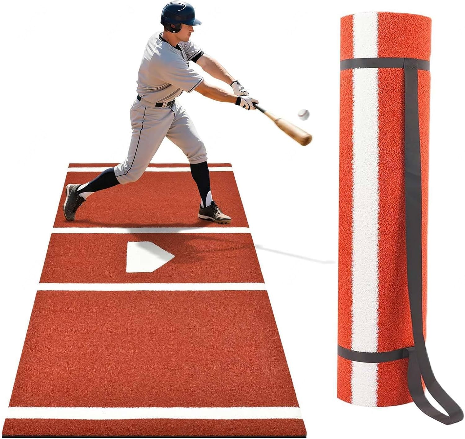 Batting Mats, with Home Plate Batters Box Turf Mat, Hitters Mat, Antislip Baseball Softball Cage Mats for Batting Stance Practice
