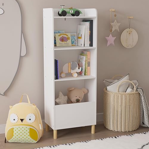 Estantería para niños, estante para libros de 4 niveles, organizador de juguetes para habitación de niños, guardería, sala de juegos, dormitorio