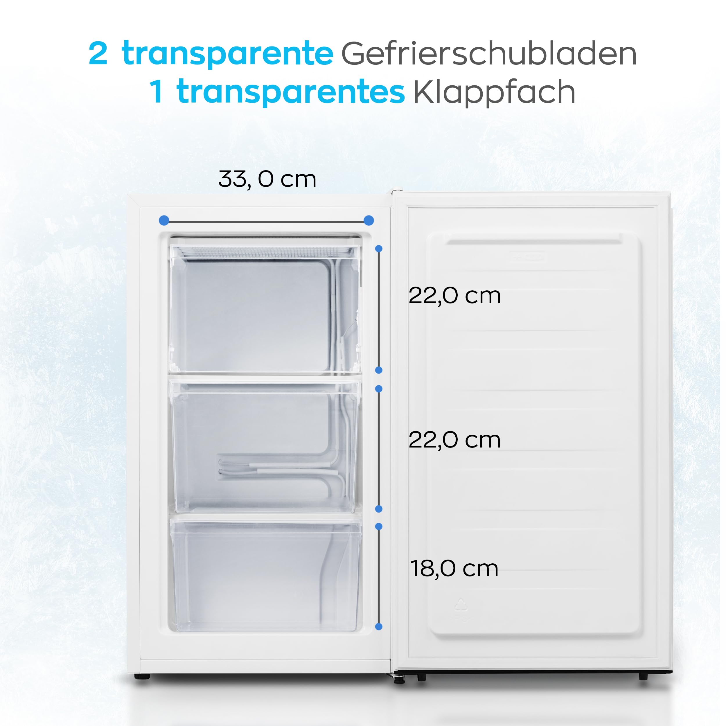 Heinrich´s Gefrierschrank 61Liter, Mini, -18°C Freezer, 3x Gefrierschublade, 7 Stufen Temperaturregler, Airflow, wechselbarer Türanschlag weiß