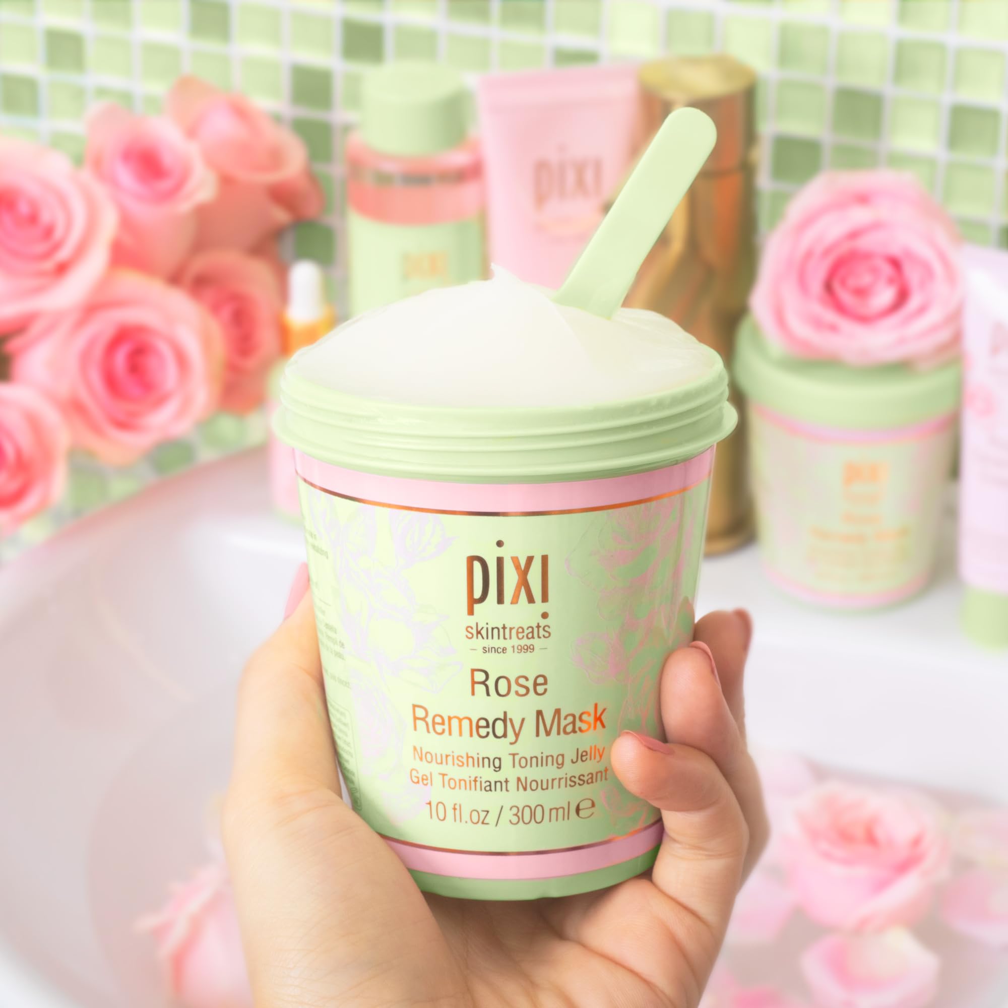Pixi Beauty Rose Remedy Mask | Masque Visage Tonifiant à l’Huile de Rose Musquée, Cica et Curcuma | Hydrate, Apaise et Restaure l’Éclat Naturel | 10 fl oz / 300 ml