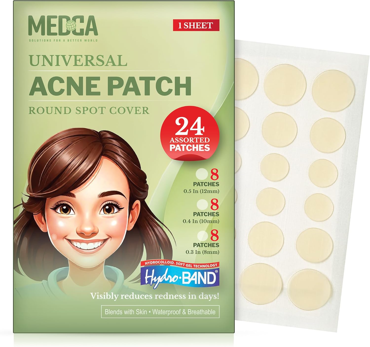 Acne Absorbing Covers – Hydrocolloid Acne Care Bandages (24 Count) Three Universal Patch Sizes, Acne Blemish Treatment for Face & Skin Spot Pore Patch that Conceals, Reduce Pimples and Blackheads