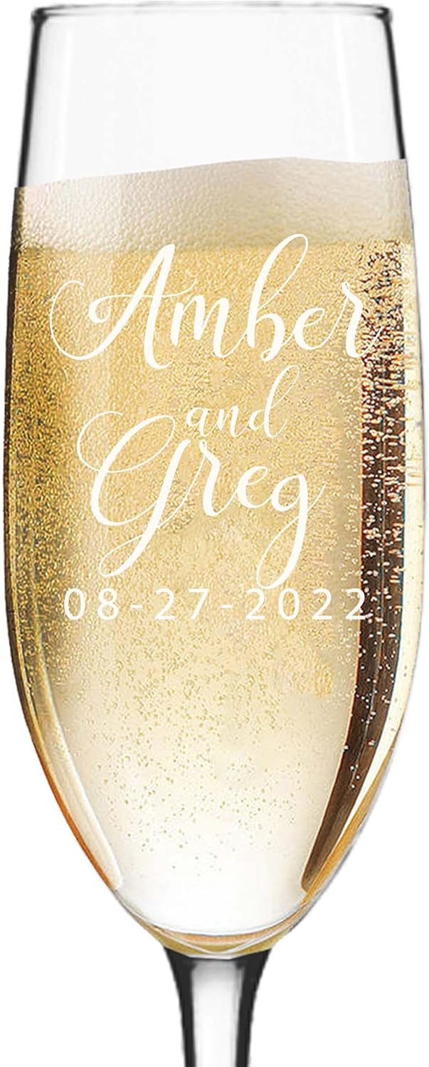 Custom Personalized 6 oz Champagne Flute Glass with Stem Wedding Favors (10)