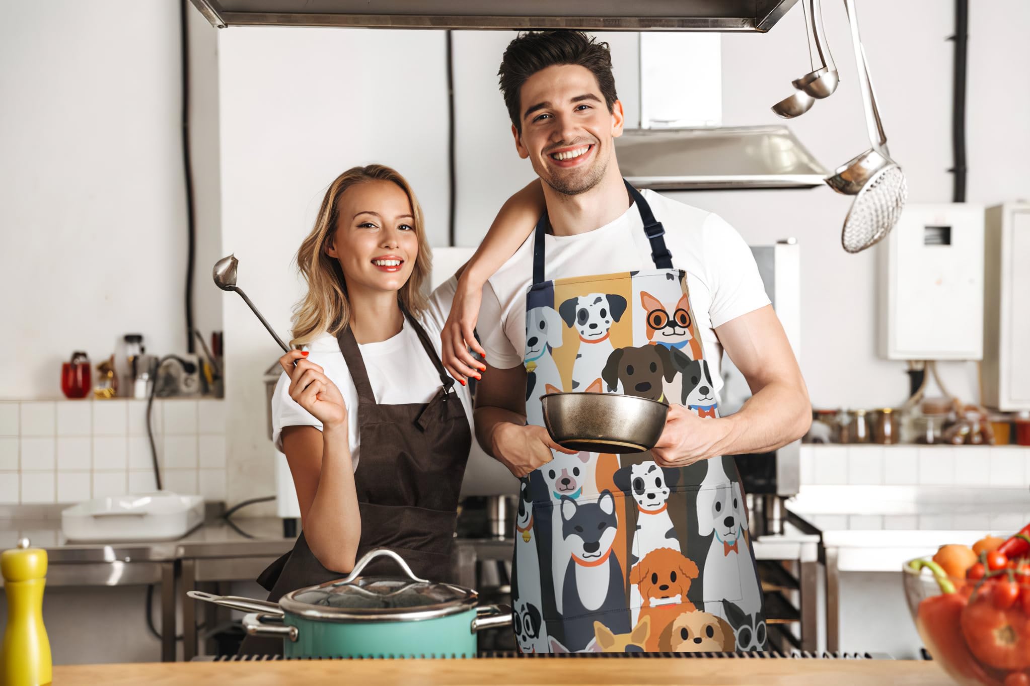 Delantal de cocina ajustable impermeable para mujer con 2 bolsillos, delantal de cocinero, jardinería, divertido delantal de barbacoa para hombre