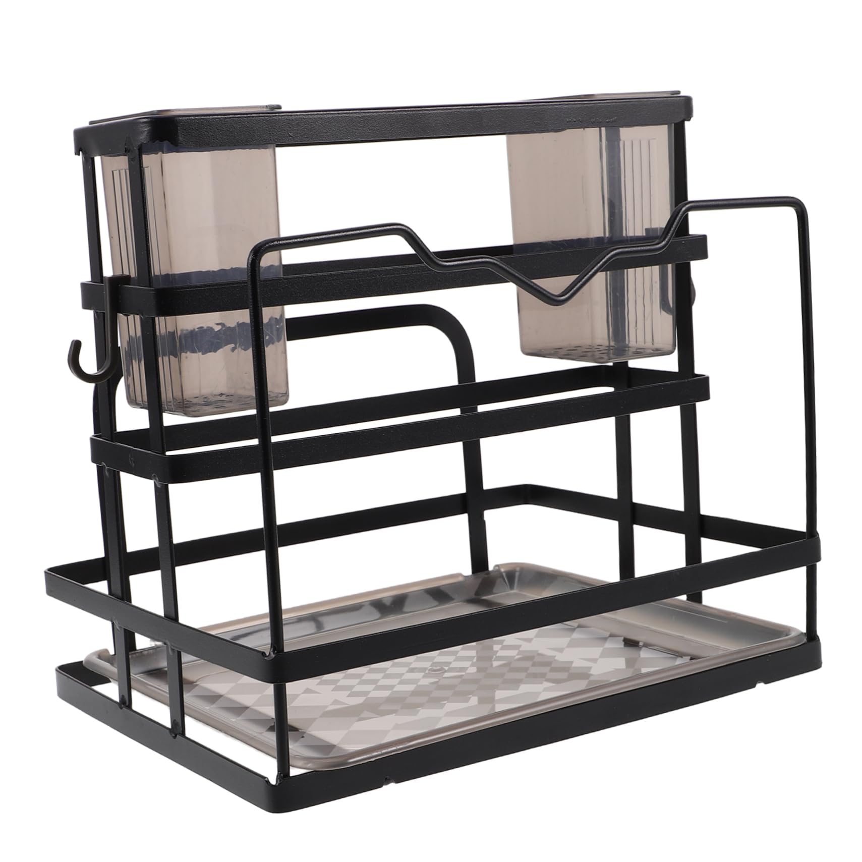 Unomor Sturdy Sink Organizer Carbon Steel Kitchen Utensil Holder Countertop Soap Brush Dispenser with Drain