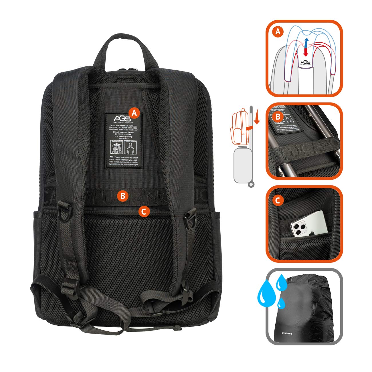 Tucano - Terra Gravity Zaino Porta PC, Compatibile con MacBook PRO 16", Laptop 15.6 Pollici, Anti Gravity System Riduzione del Carico Percepito