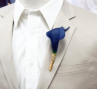 Angel Isabella Build Your Wedding Package-Artificial Flower Bouquet Corsage Boutonniere Rose Calla Lily Navy Gold Wedding Theme (Boutonniere)