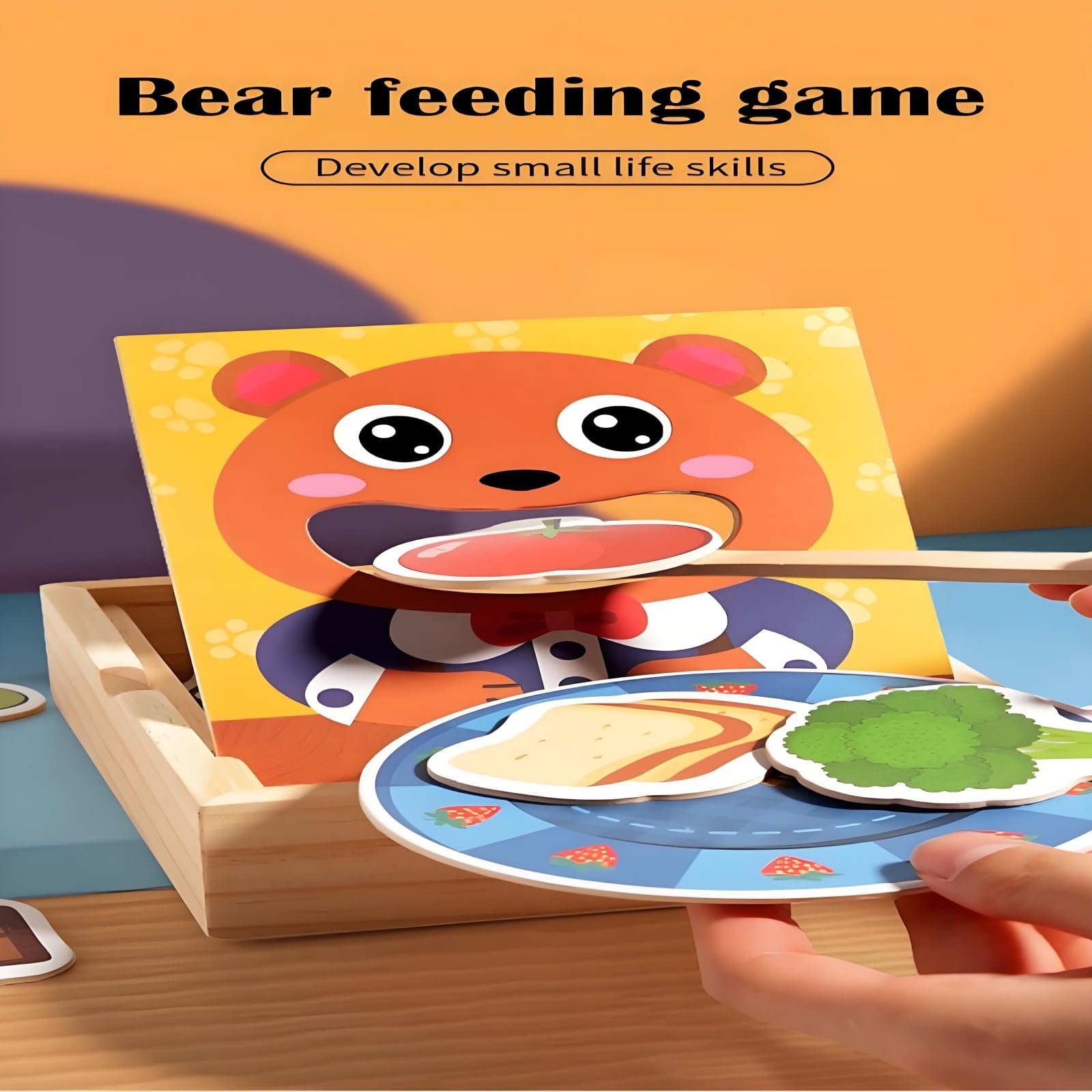Juguete de alimentación de madera para niños pequeños: Montessori Juego de comida de juego de simulación para niños con 30 alimentos diferentes, cuenco y cuchara, juguetes de aprendizaje 7