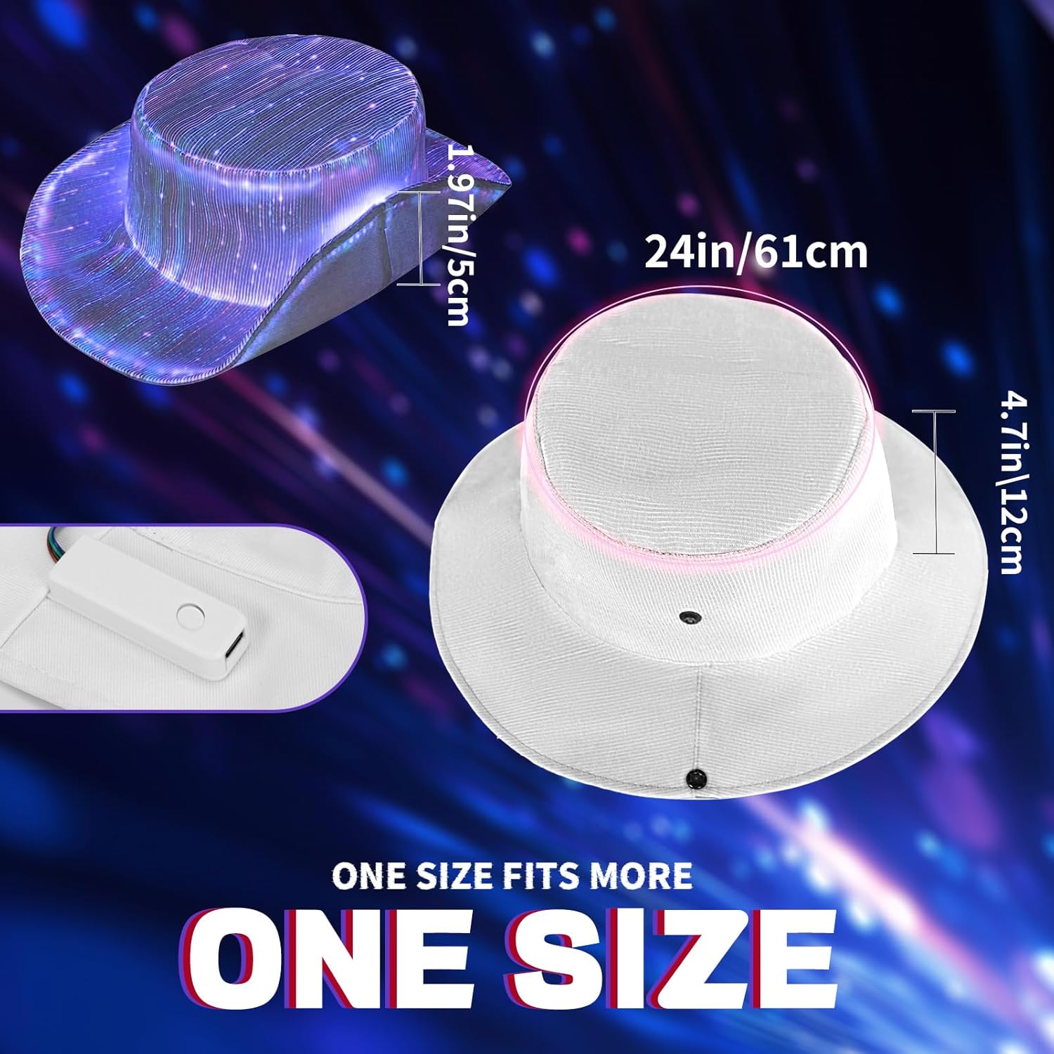 LED Light up Cowboy Hat - Light Up Bucket Hat with 7 Color Modes & Rave Party, EDM Festival Gear for Men Women