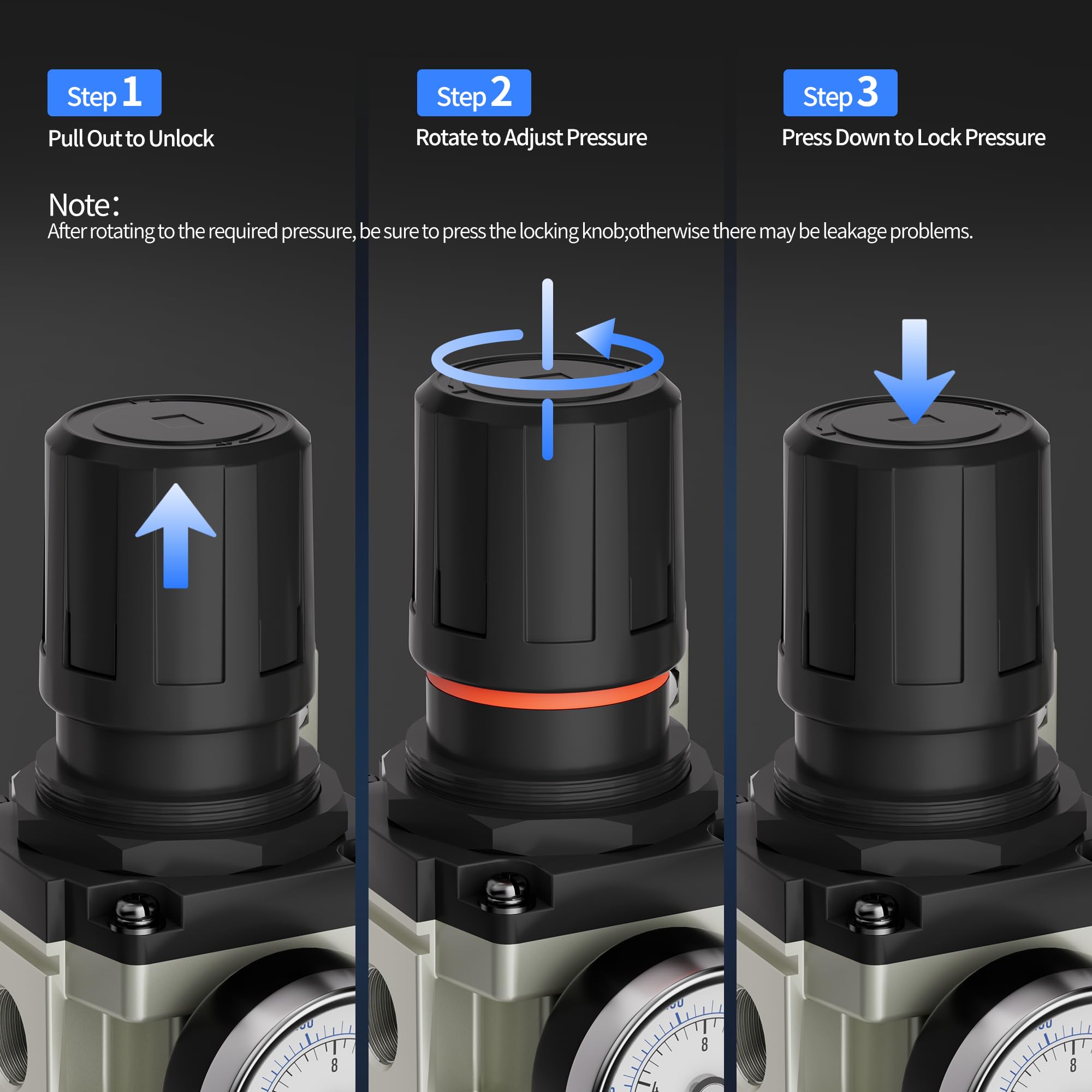 Sistema di filtro per compressore d'aria NPT da 1/2", separatore d'acqua industriale ad aria compressa a 3 fasi con drenaggio automatico, filtro coalescente, essiccatore d'aria e regolatore di