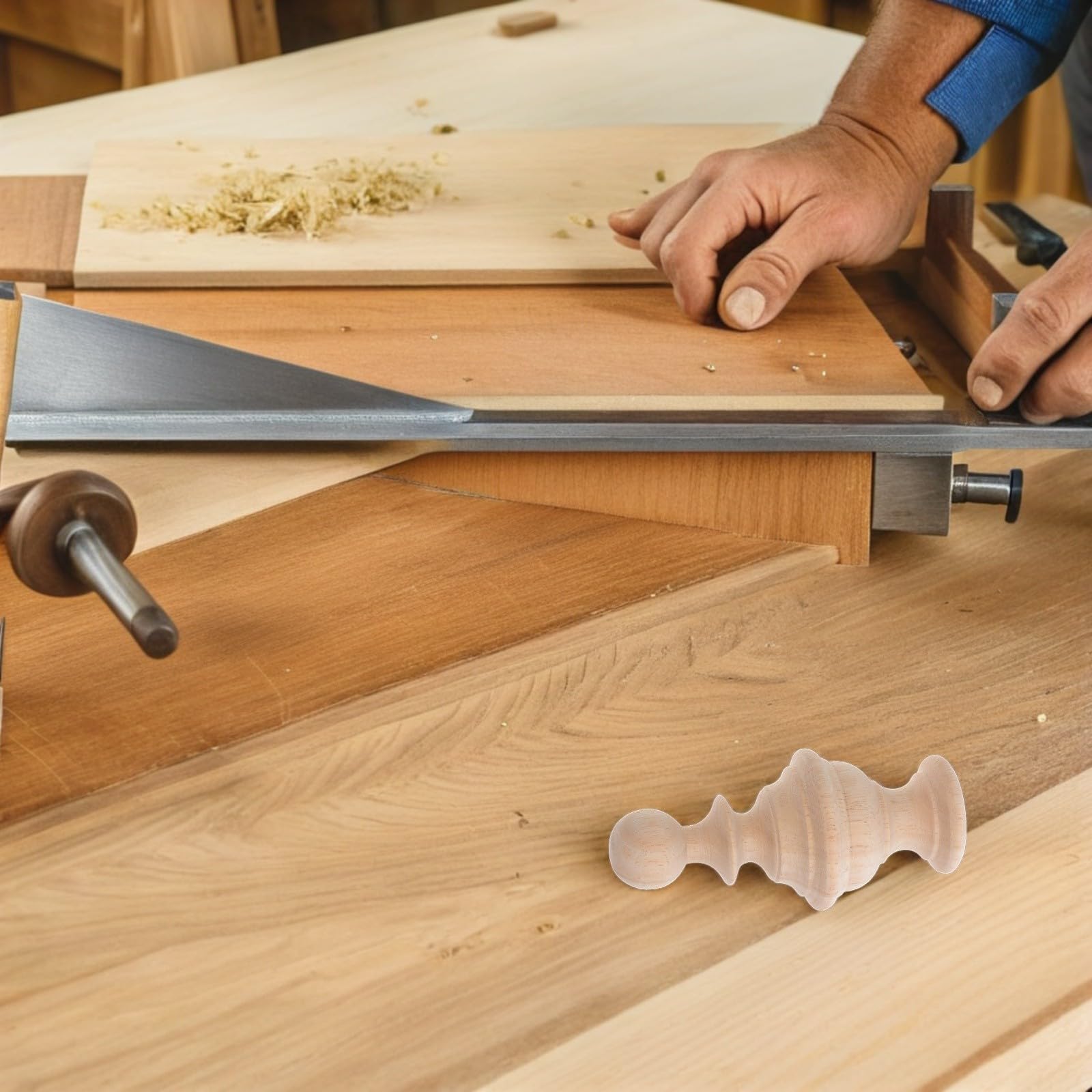 SECFOU Embouts Décoratifs en Bois à Boule pour Escalier et Tringle à Rideau, Finition Lisse en Bois Naturel, Design Sculpté Main pour Décoration Chambre ou Salon