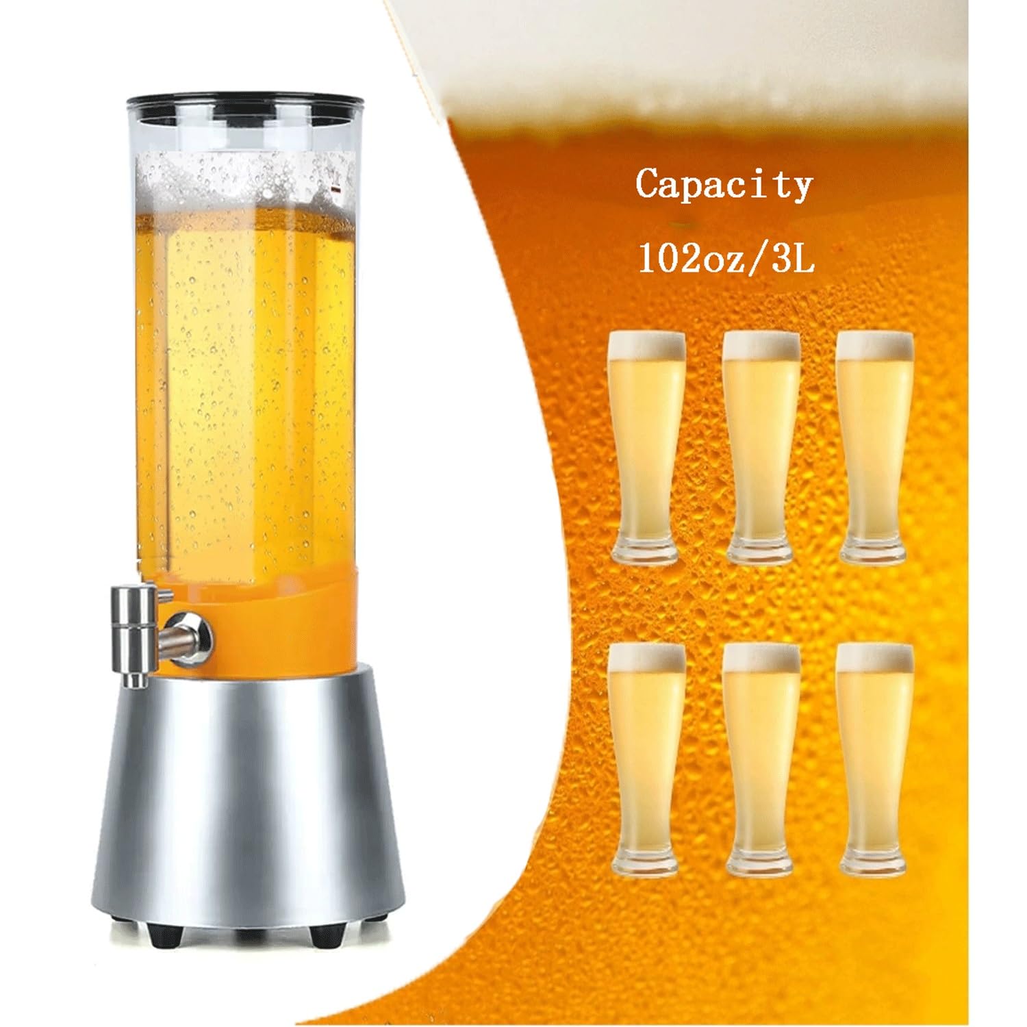 Dispenser A Torre Di Birra Dispenser For Bevande Ad Alta Capacità Da 3 Litri Con Luce A LED Torre Di Birra Da Tavolo For Bevande Alla Vino Cocktail Margarita Drink Tower Dispenser Barile Di Birra(Rose