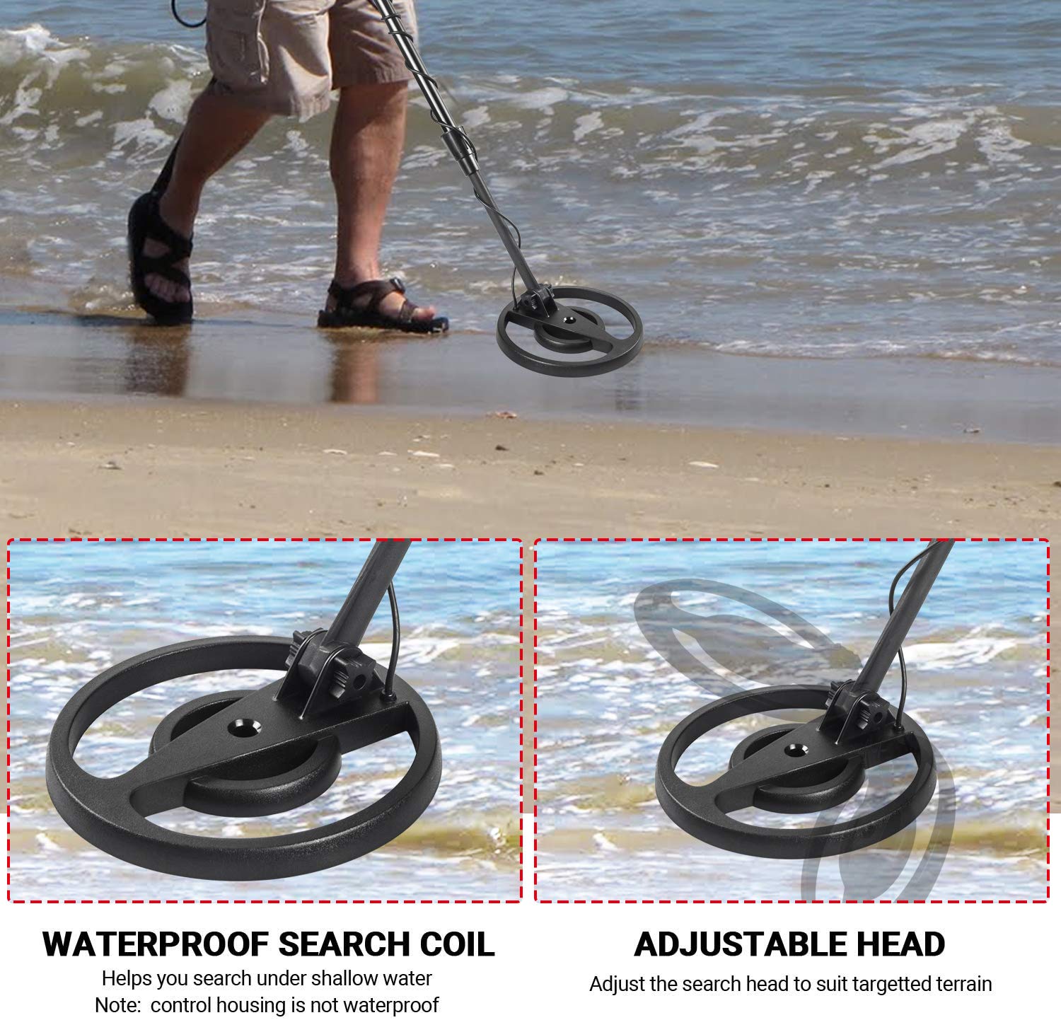 CosyInSofa Metal Detector-Professional Regolabile Metal Finder Leggero cercatore d'oro Bobina di Ricerca Impermeabile