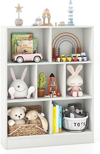 Miniatura 11 de Costzon 10-Cube Bookshelf for Kids, Wooden Toy Storage Organizer w/ 2 Anti-Toppling Kits, 3 Tier Open Shelves & Non-Slip Foot Pads, Montessori Toy