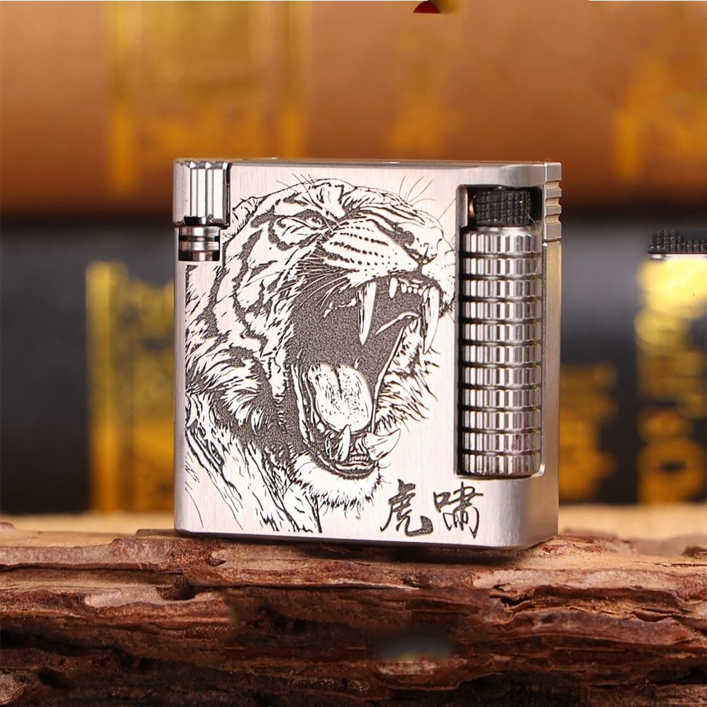Retro Mini Kerosene Lighter Titanium Alloy Kerosene Lighters Side-Sliding Ignition Gift for Men and Collectors Silver 5