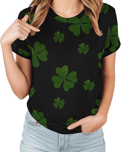 Blczomt Womens St Patricks Day Shirt Cute Shamrock Graphic Short Sleeve Tees Shirts Plus Size Lucky Casual Gift Clothes Tops