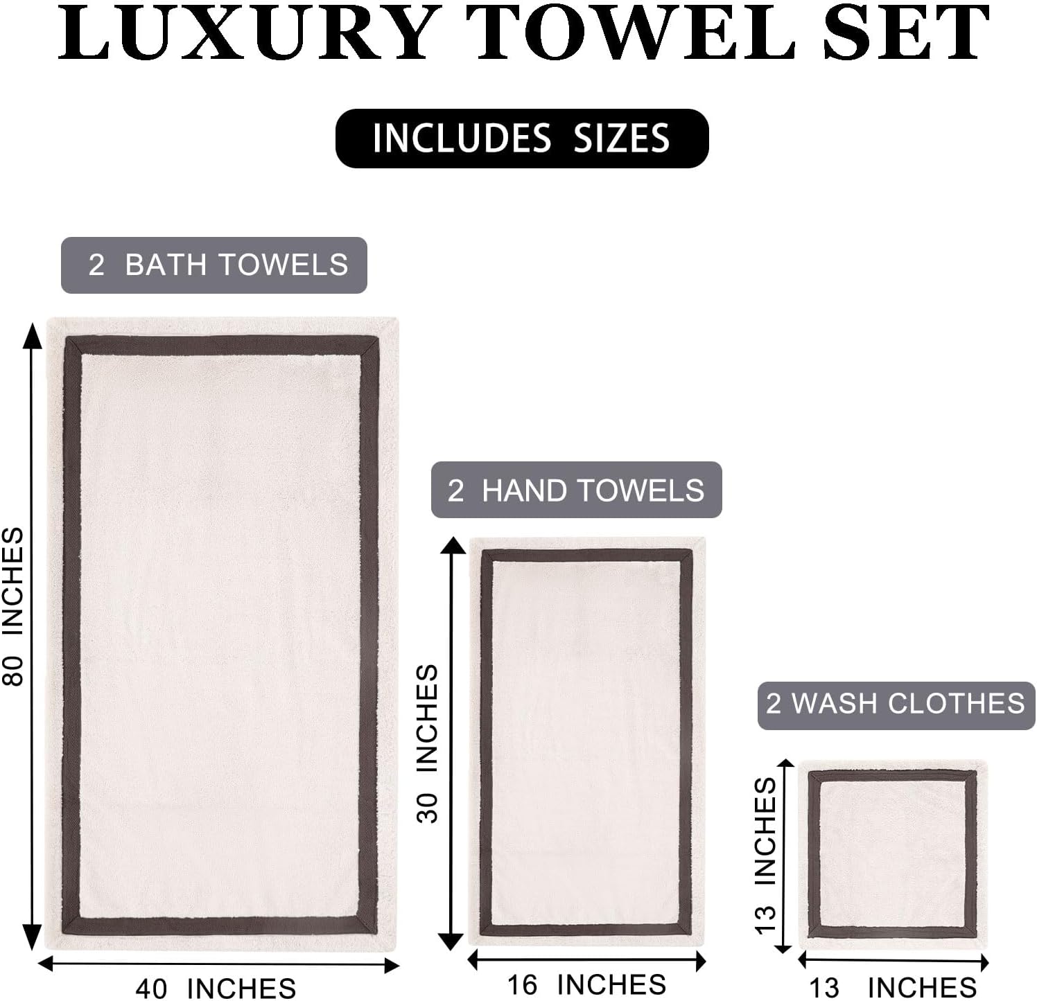 Bath Towel Set,Premium Microfiber Bathroom Towel-2 Extra Large Bath Sheets,2 Hand,2 Washcloths,Super Soft Highly Absorbent Luxury Shower Towels(Cream, 6Piece)