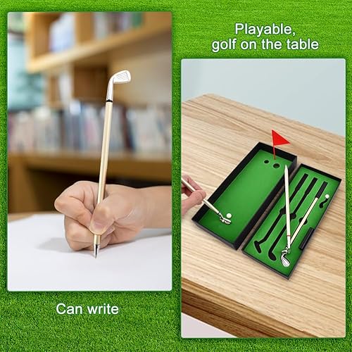 Miniatura 3 de CALIDAKA Juego de bolígrafos de golf y mini escritorio de golf, color verde, mini bolígrafo de golf de escritorio, regalo, regalos de golf, rellenos